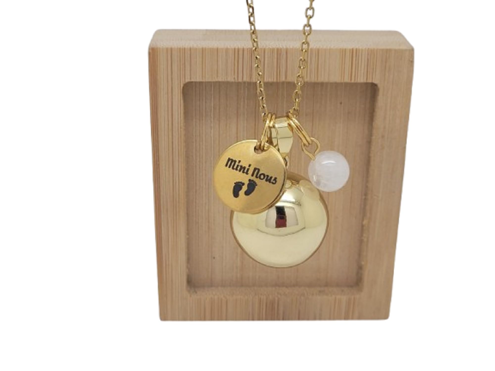 Bola de Grossesse Lisse Personnalisable Ton Or Médaille Gravée Mini Nous Petits Pieds Chaîne Satellite ou Classique Pierre Fines cadeau future maman