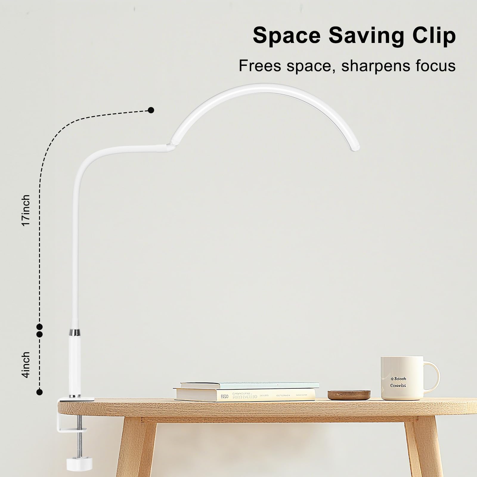Lampada da scrivania professionale a LED a mezza luna per nail tech e artisti, lampada flessibile a collo di cigno con morsetto, 3 modalità di colore e 5 livelli di luminosità per manicure