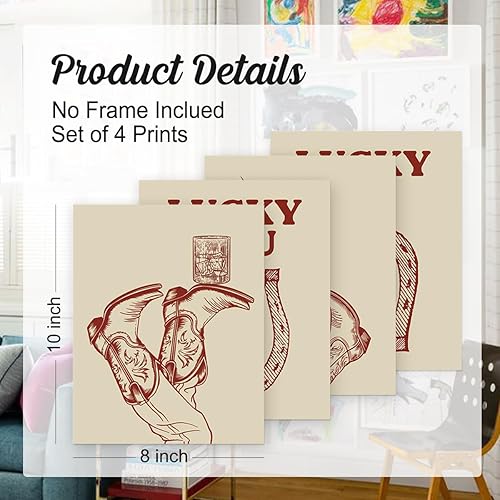 Vista 2 de Wheatwin Decoración de pared de barra de vaquera occidental, impresiones neutrales del oeste, decoraciones de pared retro de moda para el hogar