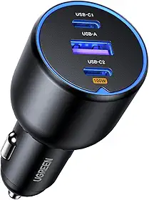 UGREEN Carregador de carro MacBook de 130 W, carregador de carro USB de 3 portas tipo C, carregador rápido de carro super rápido, compatível com Macbook Air/Pro, Samsung S24/S23/S22 Series, iPhone