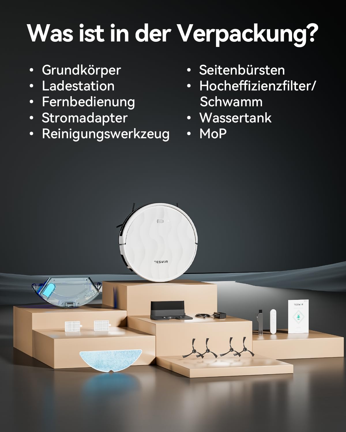Tesvor Saugroboter mit Wischfunktion - M2 Staubsauger Roboter,6000Pa Starke Saugkraft Roboterstaubsauger,Selbstaufladend,WLAN, 5100 mAh +180 Min.Laufzeit Ideal für Tierhaare,Teppich,Hartboden.