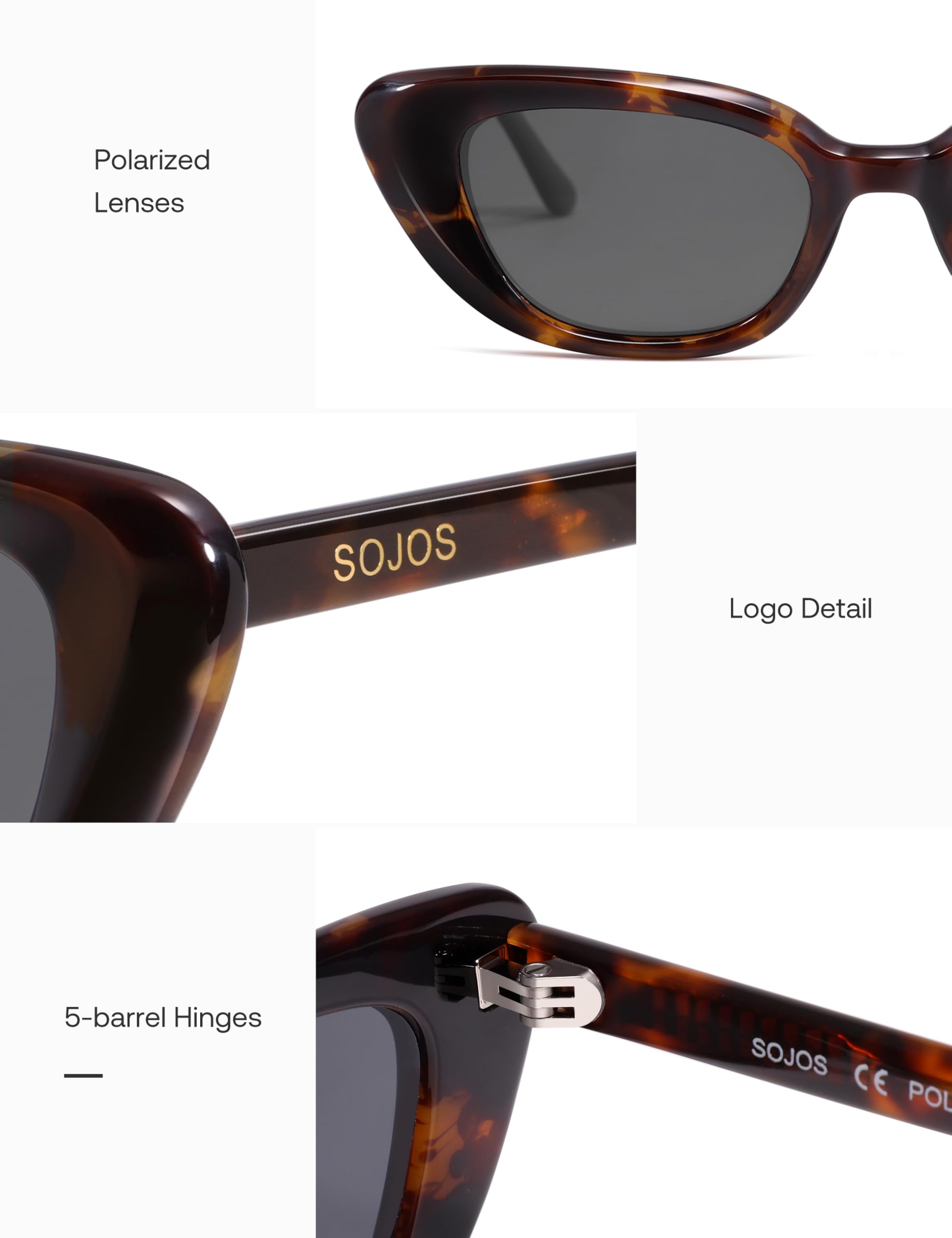 SOJOS Gafas de sol polarizadas de acetato de ojo de gato para mujer ARIA