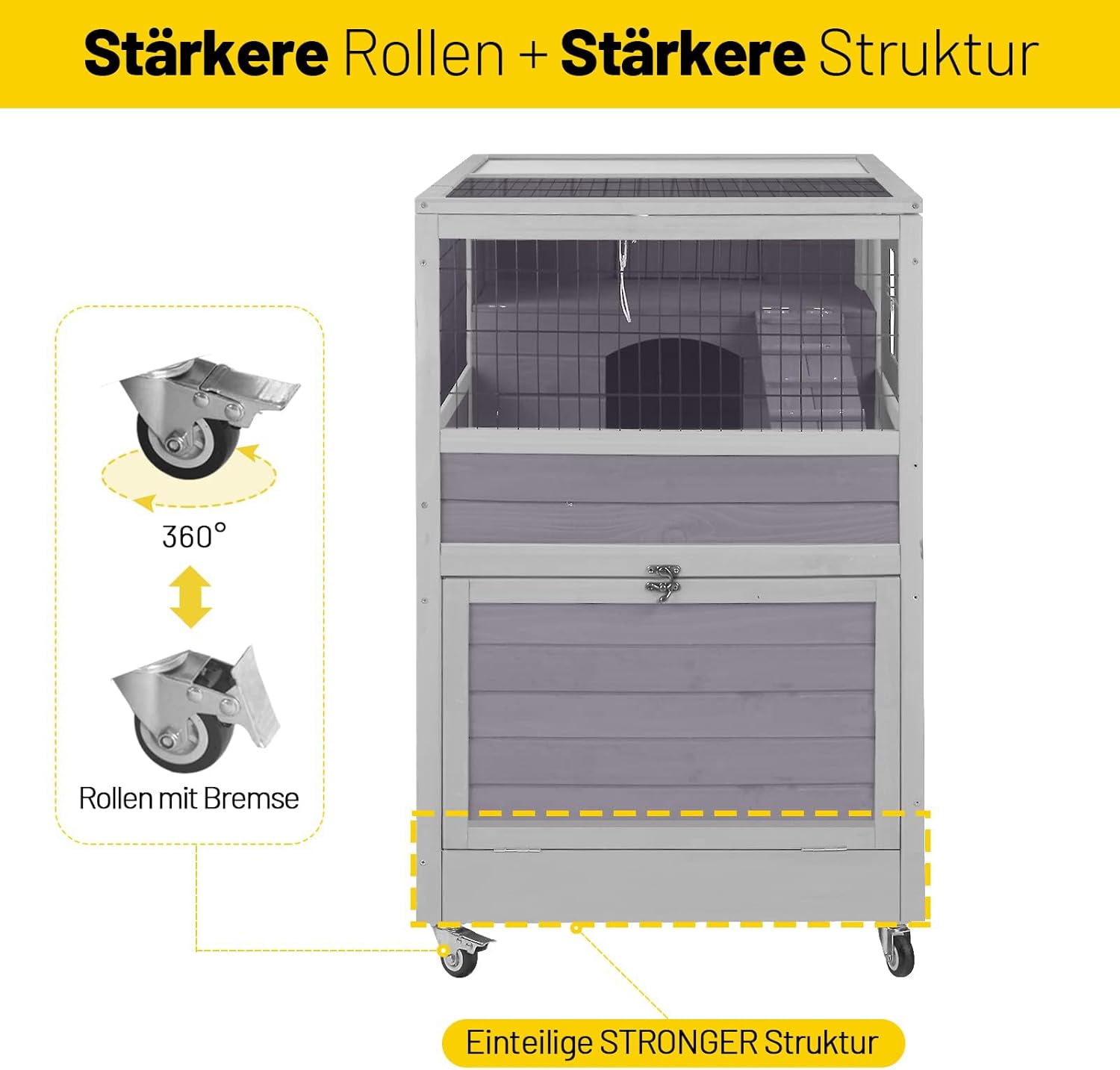 Gray Double-Level Indoor Outdoor Rabbit Hutch with Wheels