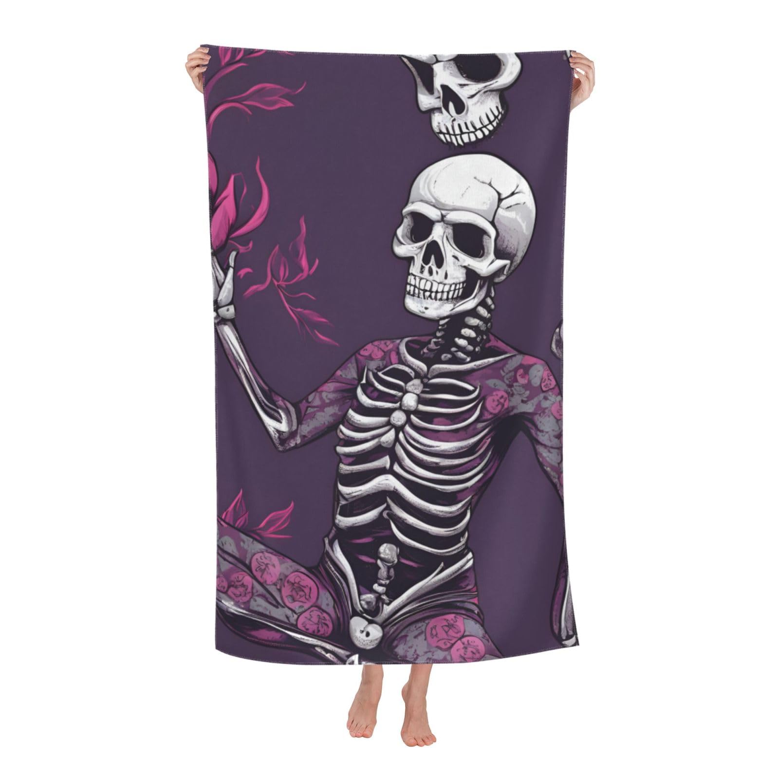 Pojknbv White Skull Yoga Print Oversized Adult Beach Towel Quick-Dry Comfortable Lightweight Travel Pool Camping