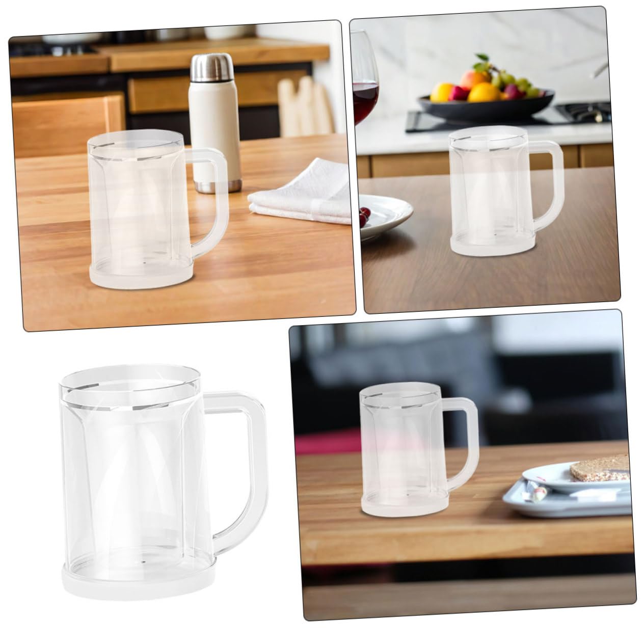 Mikinona 2 Stück Doppeltwandige Eisbecher aus Bpa-freiem Material Wiederverwendbare Gefrierbecher mit Ergonomischem Griff Klar Isoliert für Bier Tee Kalte Getränke für Sommer und Partys
