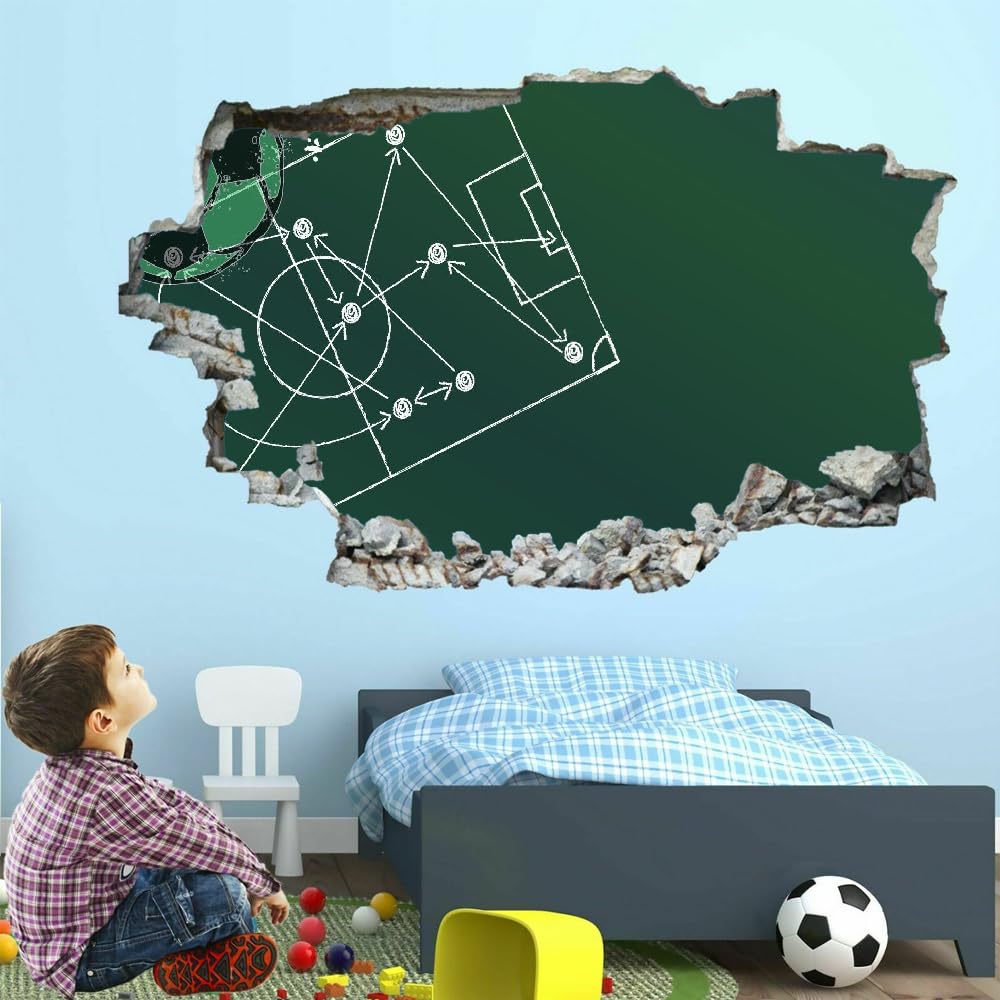 Decalcomanie Da Muro Art Wall Tattoo 3D Fracassato Campo Da Calcio Muro Della Stanza Dell'Autoadesivo Smontabile Della Parete Gli Sport Per Bambini Con Tatuaggio Adesivo Murale Bedroom Decor