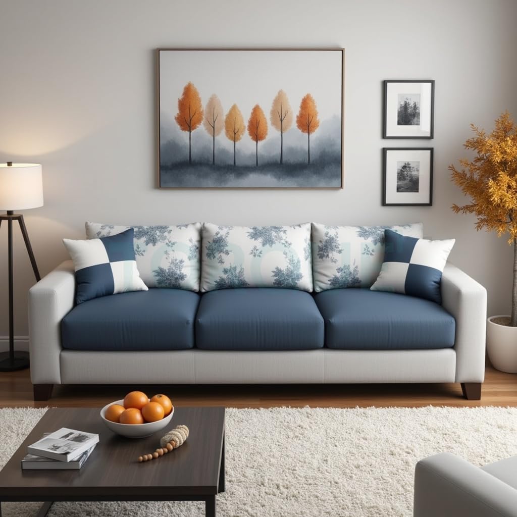 Torque - Wayland Premium Fabric Sofa 3 Seater (Blue & Light Grey) | Modern Three Seater Couch with 2 Cushions | 3 Seater Sofa for Living Room Festival Gift-image-44