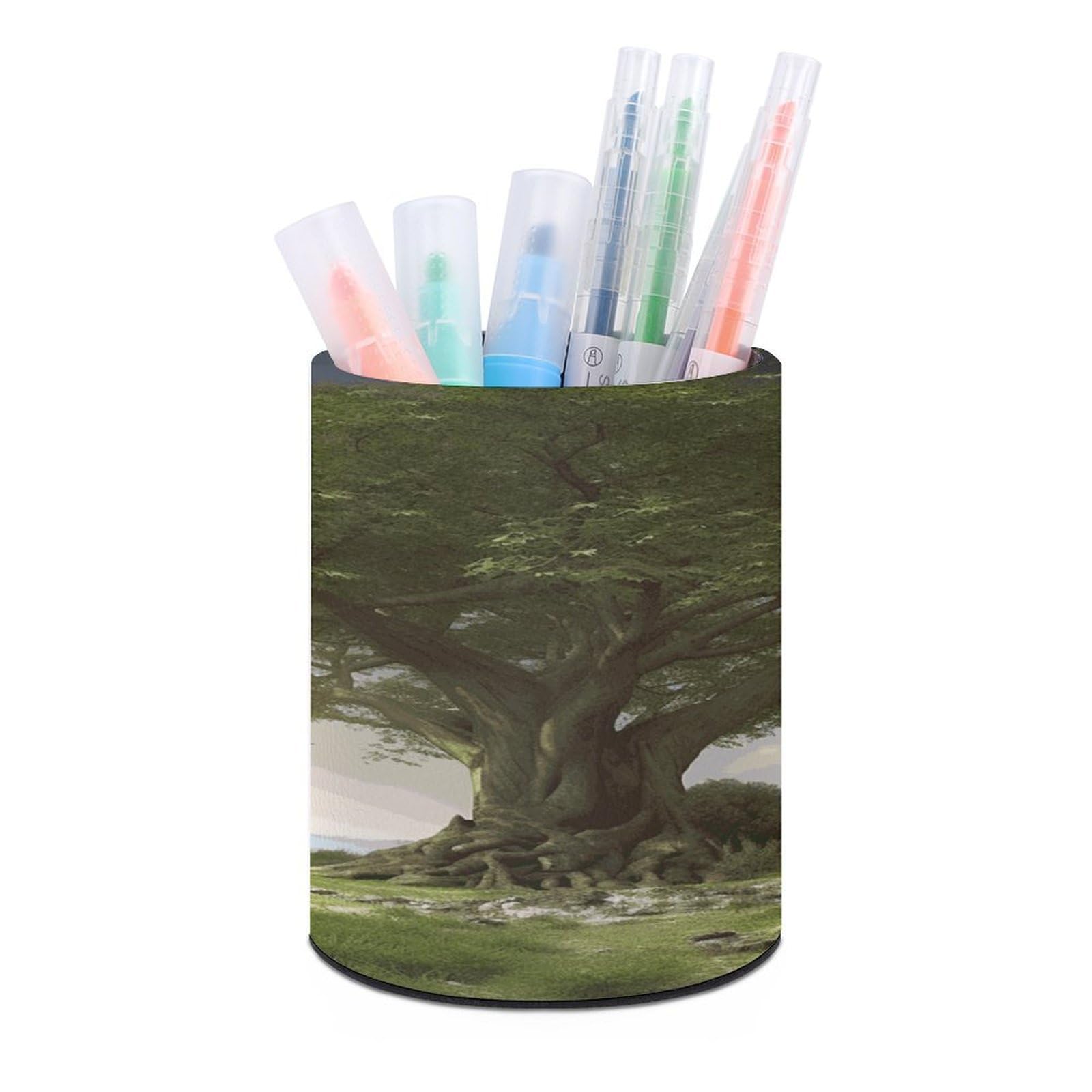 LDGSUPH Tree with Branch Scenery Round Pen Holder Leather Pen Cup Pencil Cup Pen Organizer Pencil Holder for Desk Organizer Pencil Organizers Makeup Brush Holders for Home Office Gift