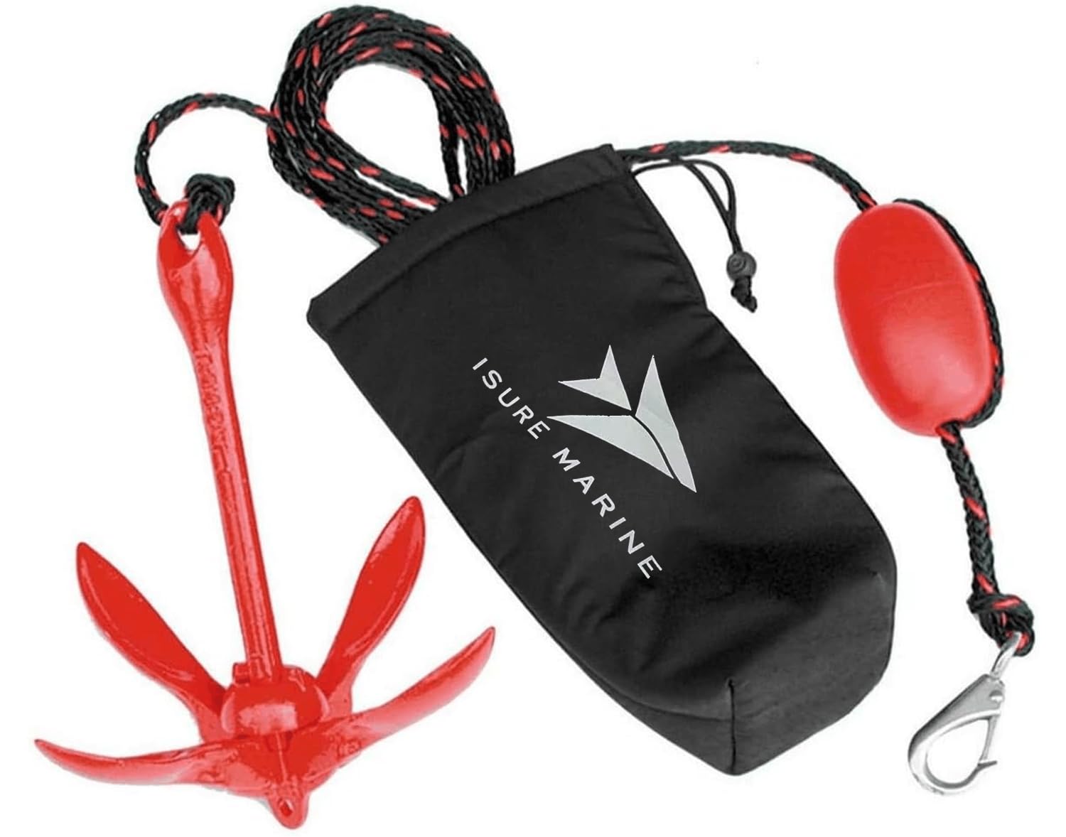 ISURE MARINE Kayak Anchor Kits Portable Folding Grapnel Anchor Buoy Kit Canoe Kayak Raft Boat Sailboat Fishing 3.5 lbs Marine Rope for Small Boats, Kayaks Jet Ski (Red or Green)