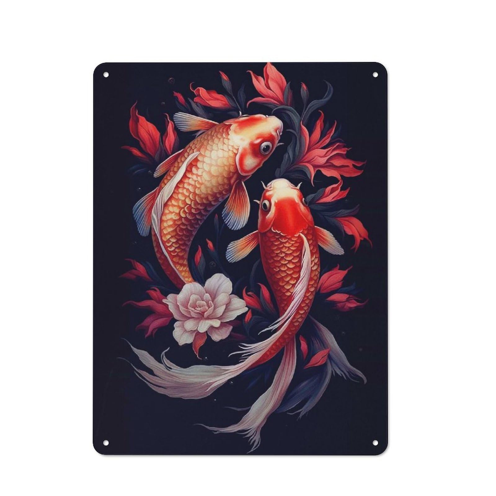 Junmoney Japanese Koi Fish 40X30cm Rustic Metal Plaque With For Café Or Restaurant, For Themed Interiors In Cafés And Restaurants