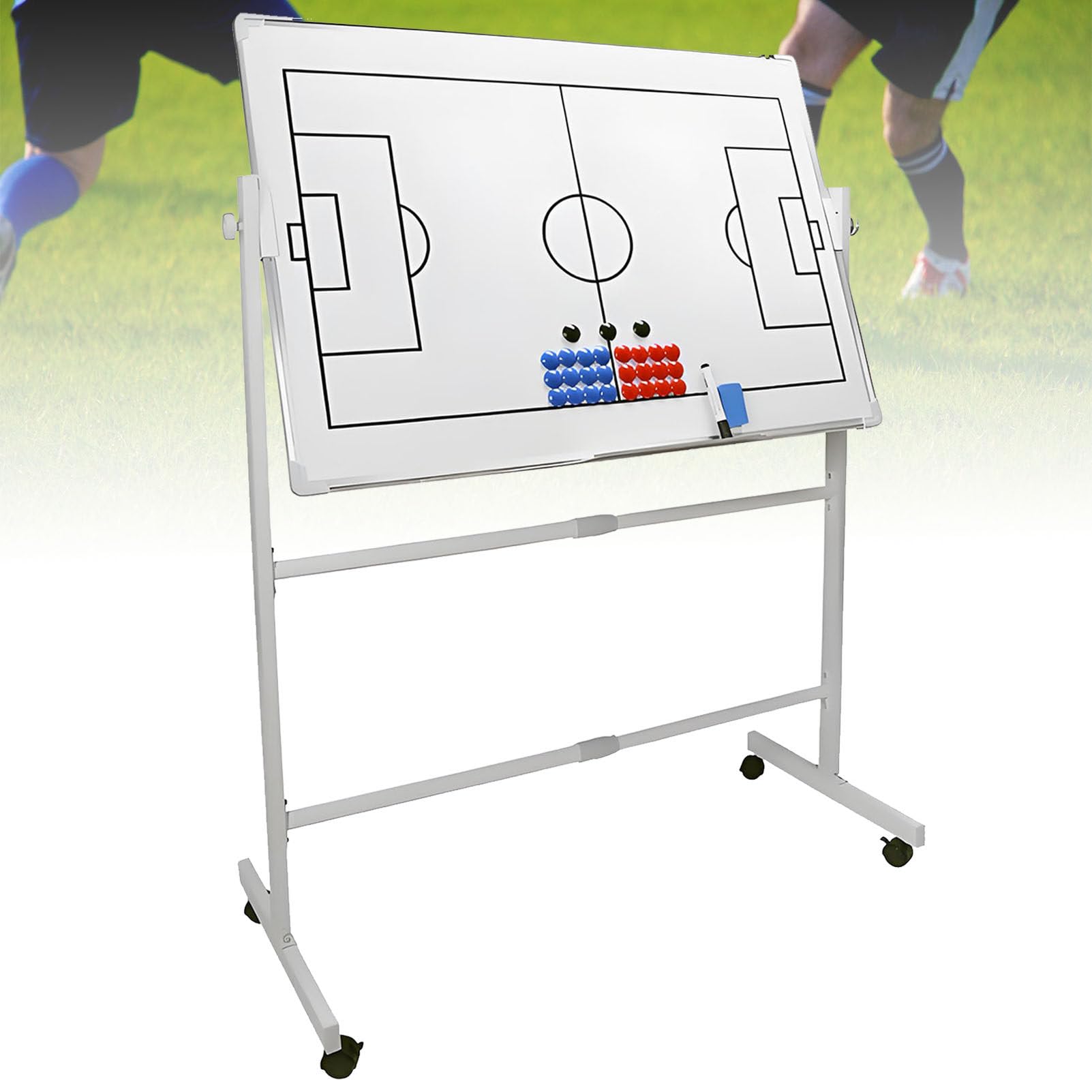 Doppelseitiges Whiteboard mit Rädern, Fußball-Basketball-Trainingstafel mit trocken abwischbarer Oberfläche, magnetischen Markern, Stift und Radiergummi, für das tägliche Training