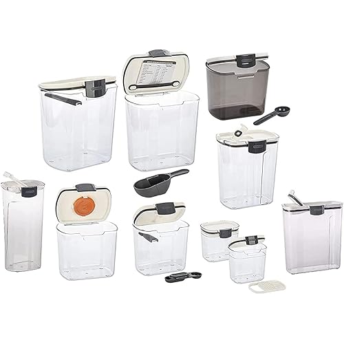 Progressive ProKeeper Baker's Airtight Kitchen Storage Canister Container Set for Flour, Sugar & More, Keeps Ingredients Fresh, with Accessories (Multicolor, 10- Piece)