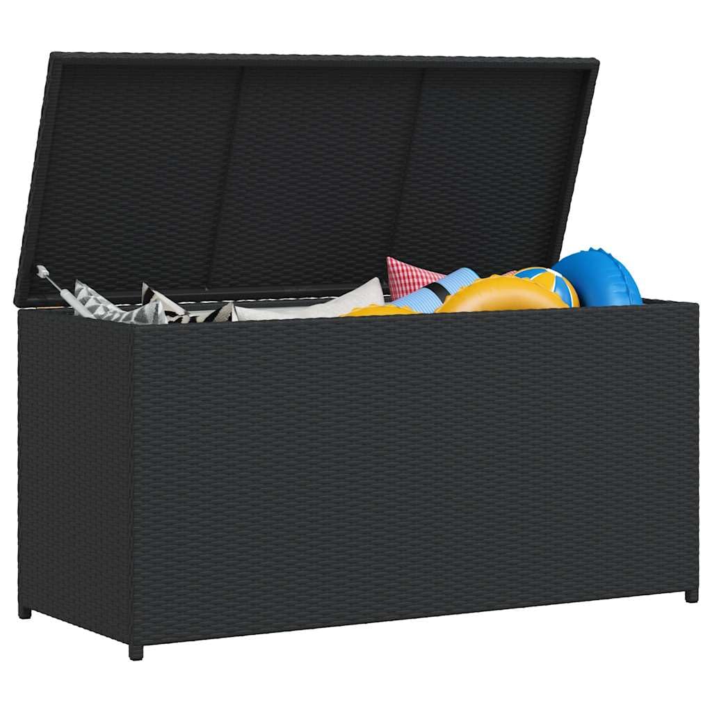 Garten-Auflagenbox Schwarz aus Poly Rattan 120x50x60 cm mit wasserdichtem Deckel und Stauraum für Kissen Aufbewahrung auf Balkon Terrasse Outdoor