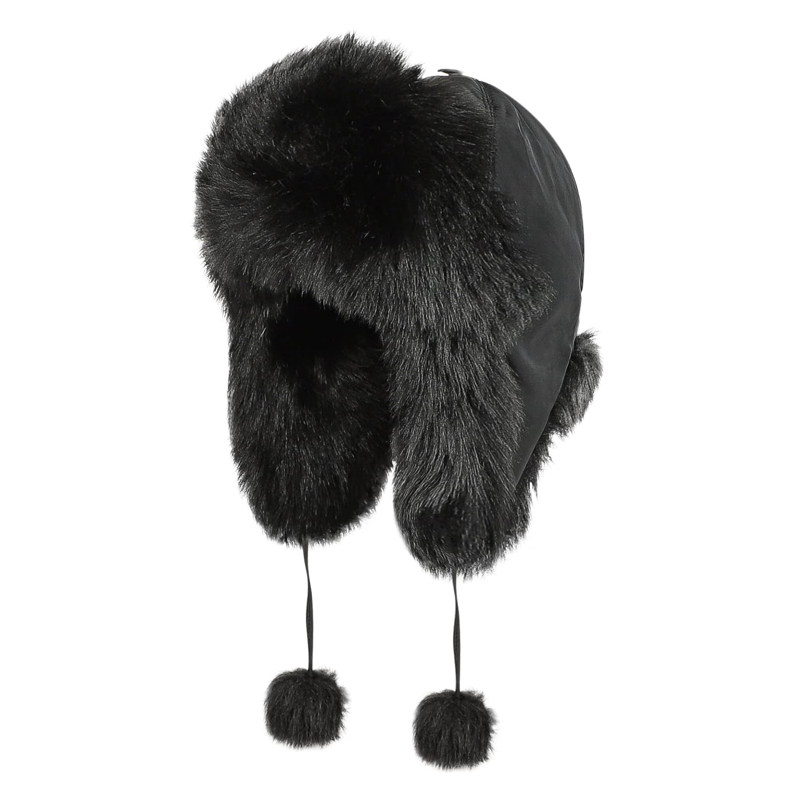 Women\' Faux Fur Trapper Hat with Pompoms Warm Classic Ear Flaps Fuzzy Bobble Cap White Real Arctic Fox Fur Trapper Hat With Ear Flaps, One  main image 4