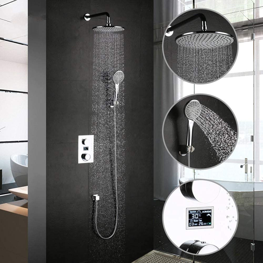 Système de douche thermostatique chromé avec mitigeur de bain et affichage LED