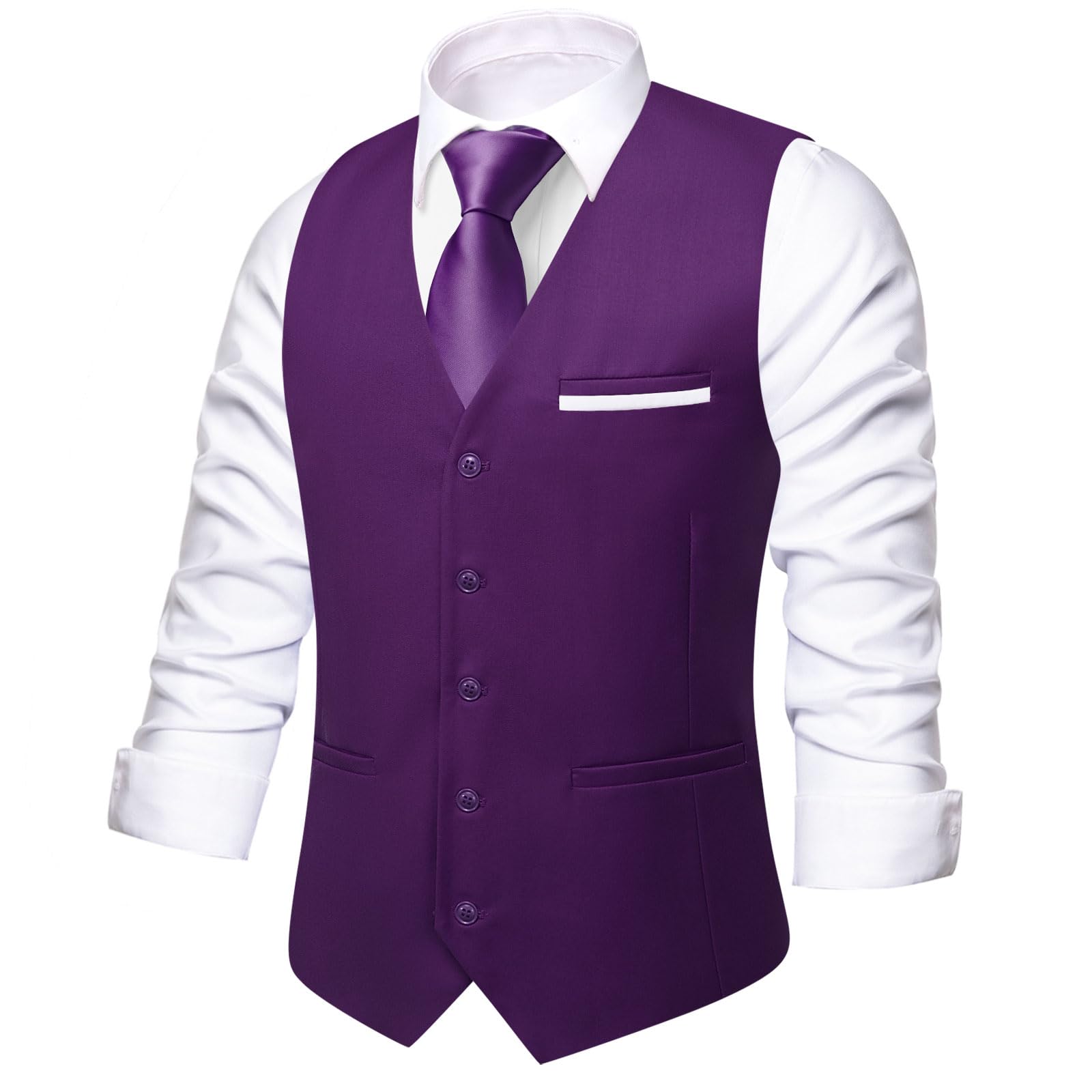 Hi-Tie Men's Formal Suit Vest Solid Fit Vest for Men 3 Pockets V Neck Waistcoat Business Wedding Casual