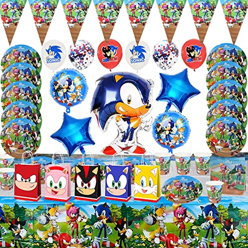 Newtic 58PCS Decoracion Sonic Cumpleaños, Juego de Vajilla de Sonic para Fiesta de Cumpleaños,...