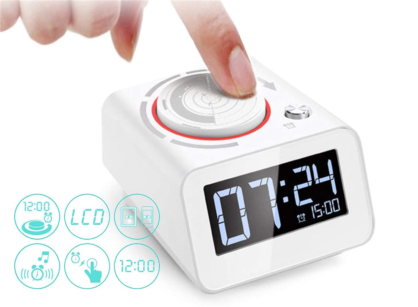 Reloj despertador electrónico inteligente con pantalla grande Lcd, función de carga USB dual Ajuste de brillo Snooze Reloj despertador digital Reloj de mesa Reloj LED portátil, verde (negro) (gris)