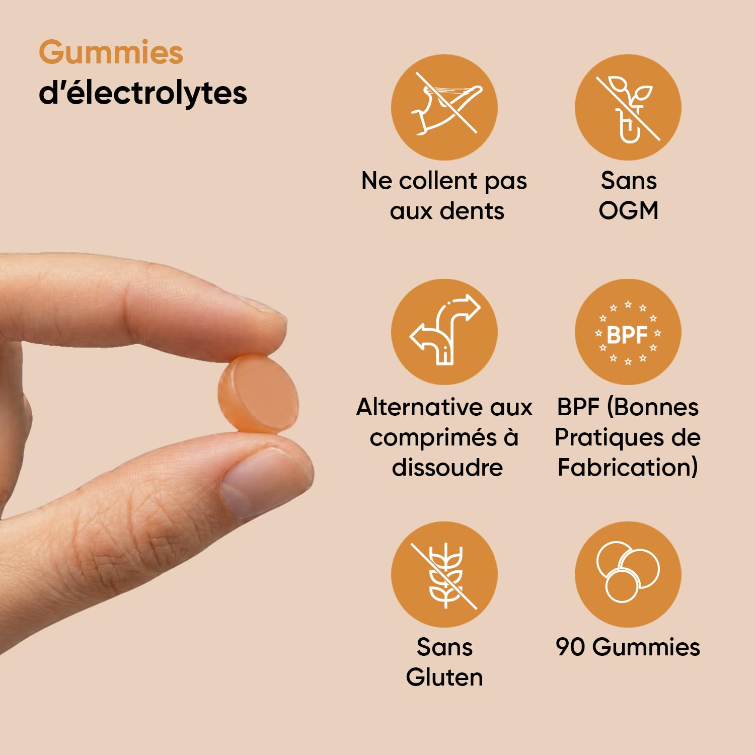 Gummies Electrolyte sans Sucre, 90 Gummies, 448mg par Portion - 5 Électrolytes : Potassium Calcium Magnésium Sodium Chlorure - Arôme Naturel Pêche, sans OGM, sans Gluten - Fabriqué par WeightWorld