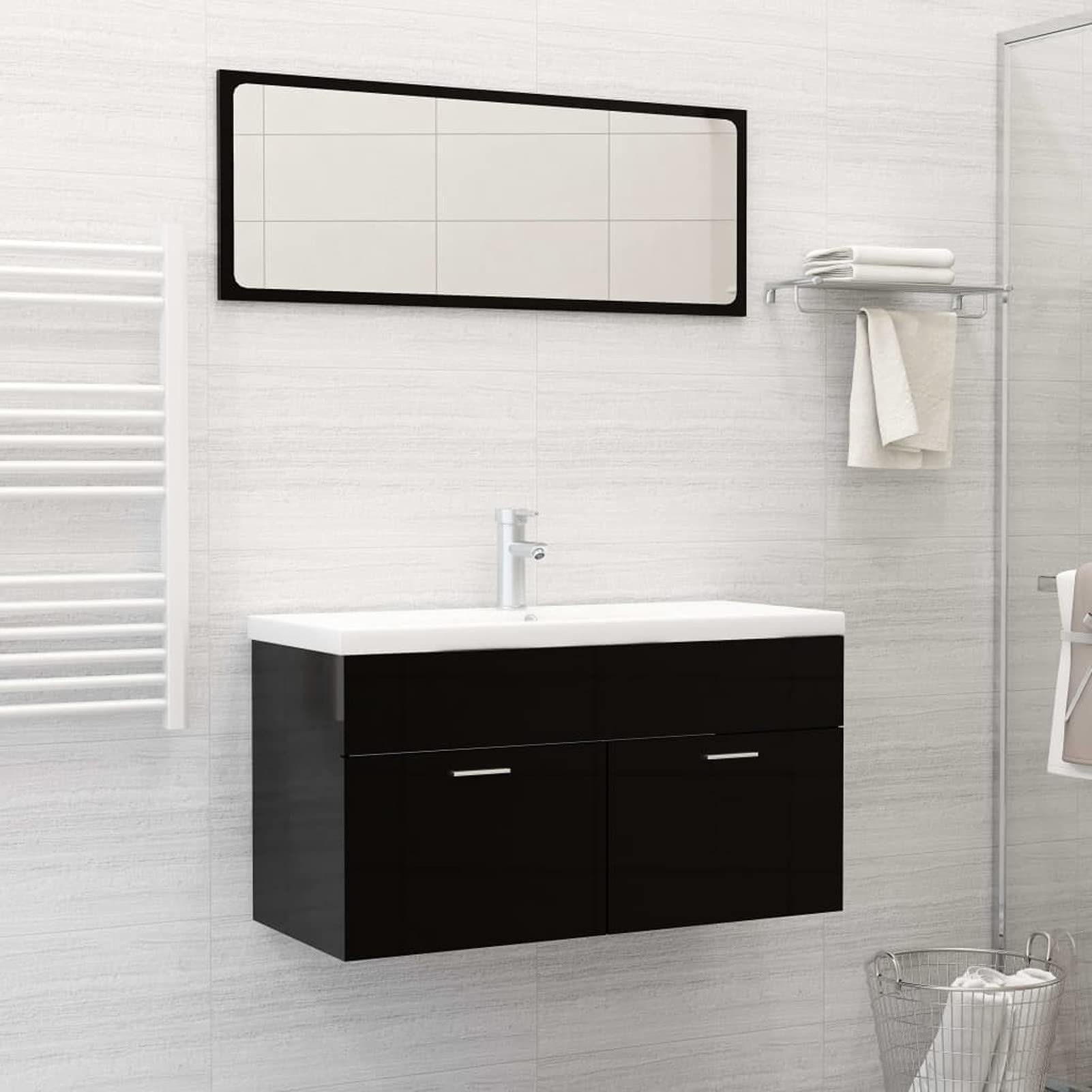 Homgoday Lavabo empotrado con grifo 91 x 39 x 18 cm de cerámica blanca