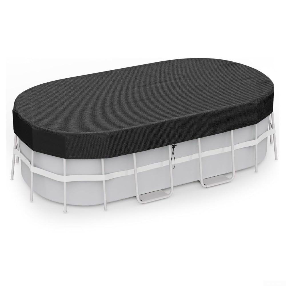 Bâche de protection solaire ovale pour piscine avec bâche rectangulaire pour piscines hors sol, conçue avec des revêtements imperméables et des coutures renforcées (2,4 x 4,3 m)