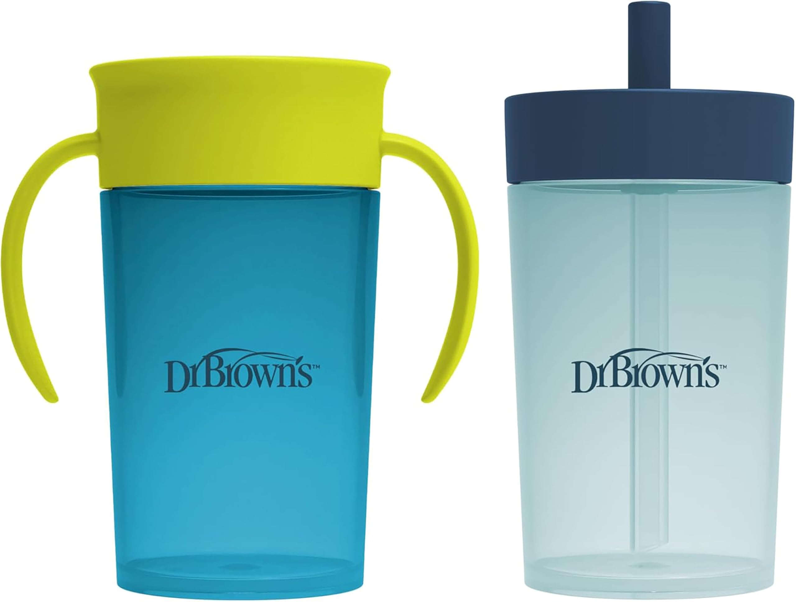 Dr. Brown's Milestones Straw to 360° Cup Set, Convertible Toddler Training Cup Set with Interchangeable Silicone Straw and 360 Degree Cup Lids, Blue