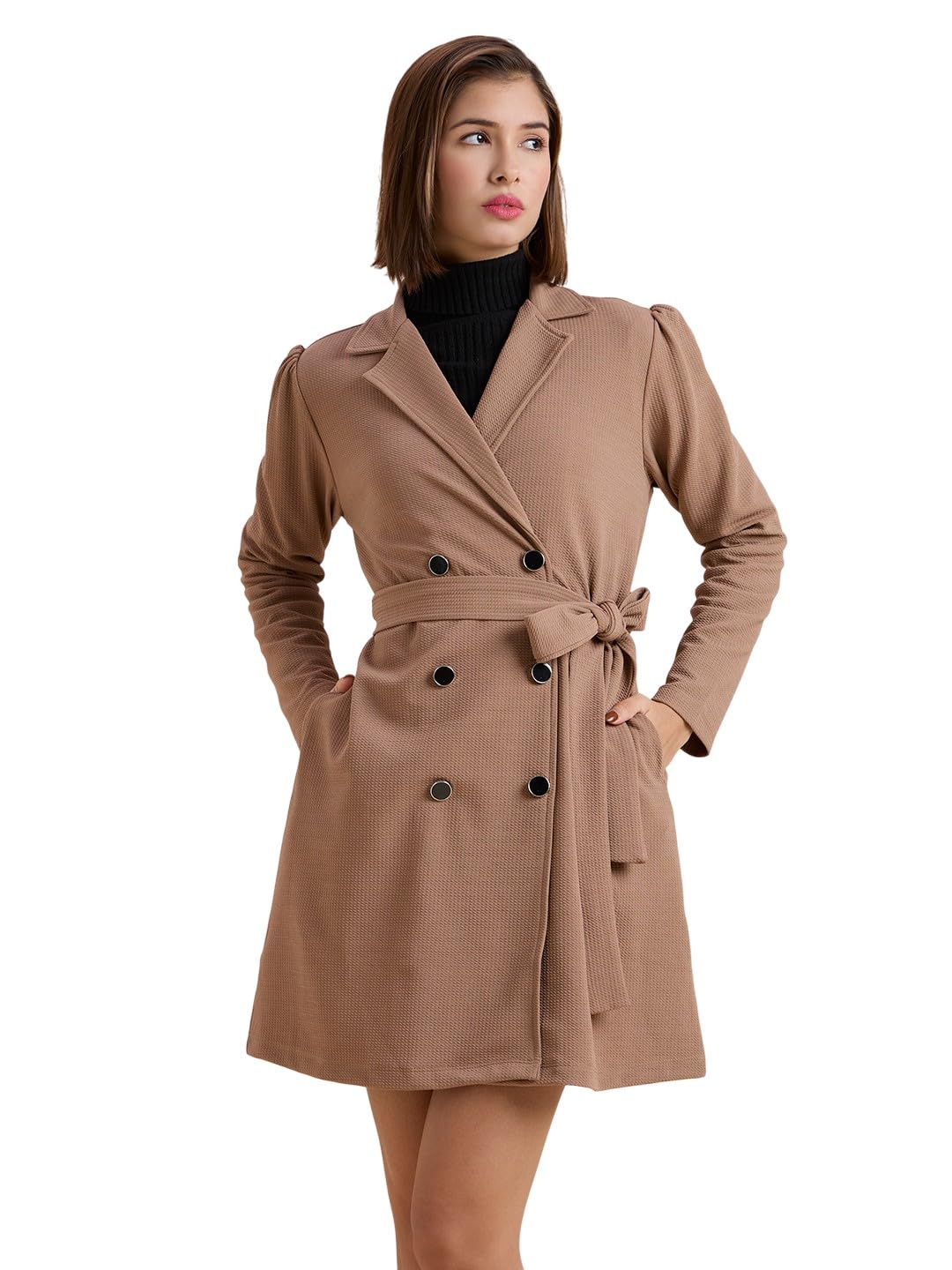 style quotient Syle Quotient Women Solid Texture Polyknit Smart Casual Trench Coat-picture-38