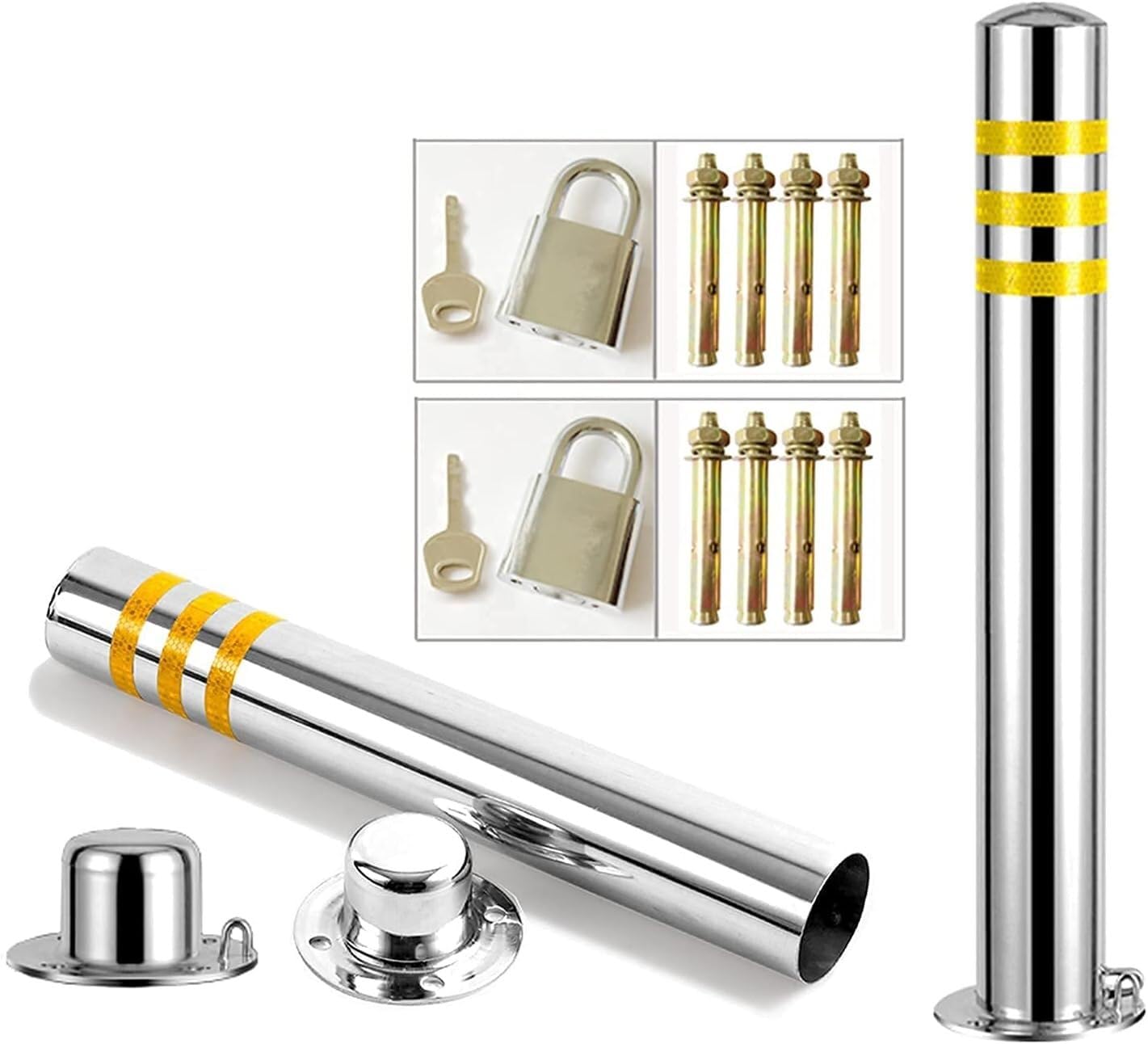 CukUJH Parking Guardrails Parking Barrier 2 Pack Parking Bollards Stainless Steel Security Posts Car Security Parking Post