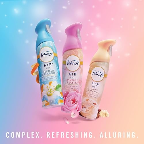 Miniatura 10 de Febreze Air Mist - Ambientador para combatir los olores con aroma mixto, refresca y energiza, calma y restaura, romance y deseo, lata de aerosol de