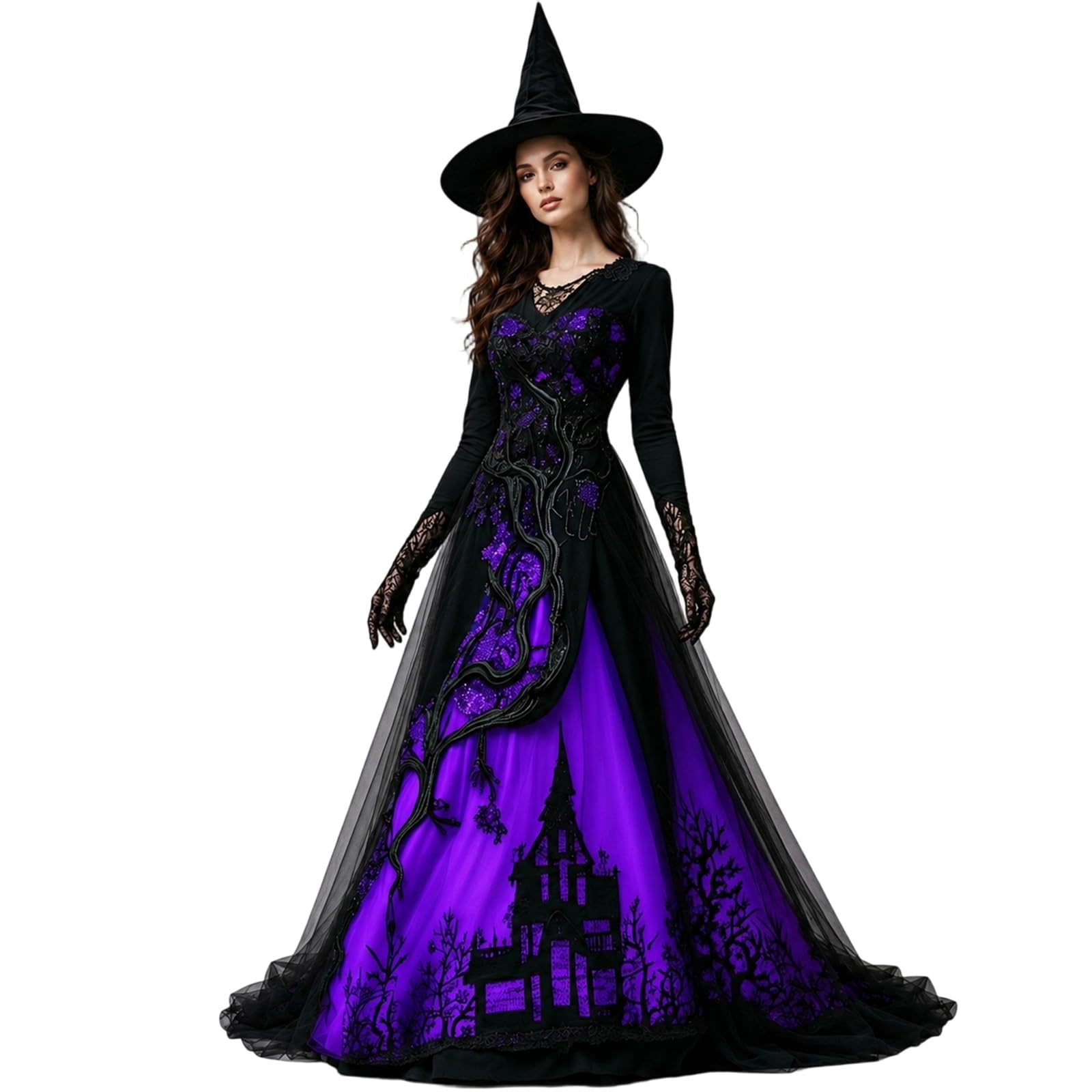 Gothic Dress Womens Halloween Costume Adult Medieval Lace and Chiffon โ image 1