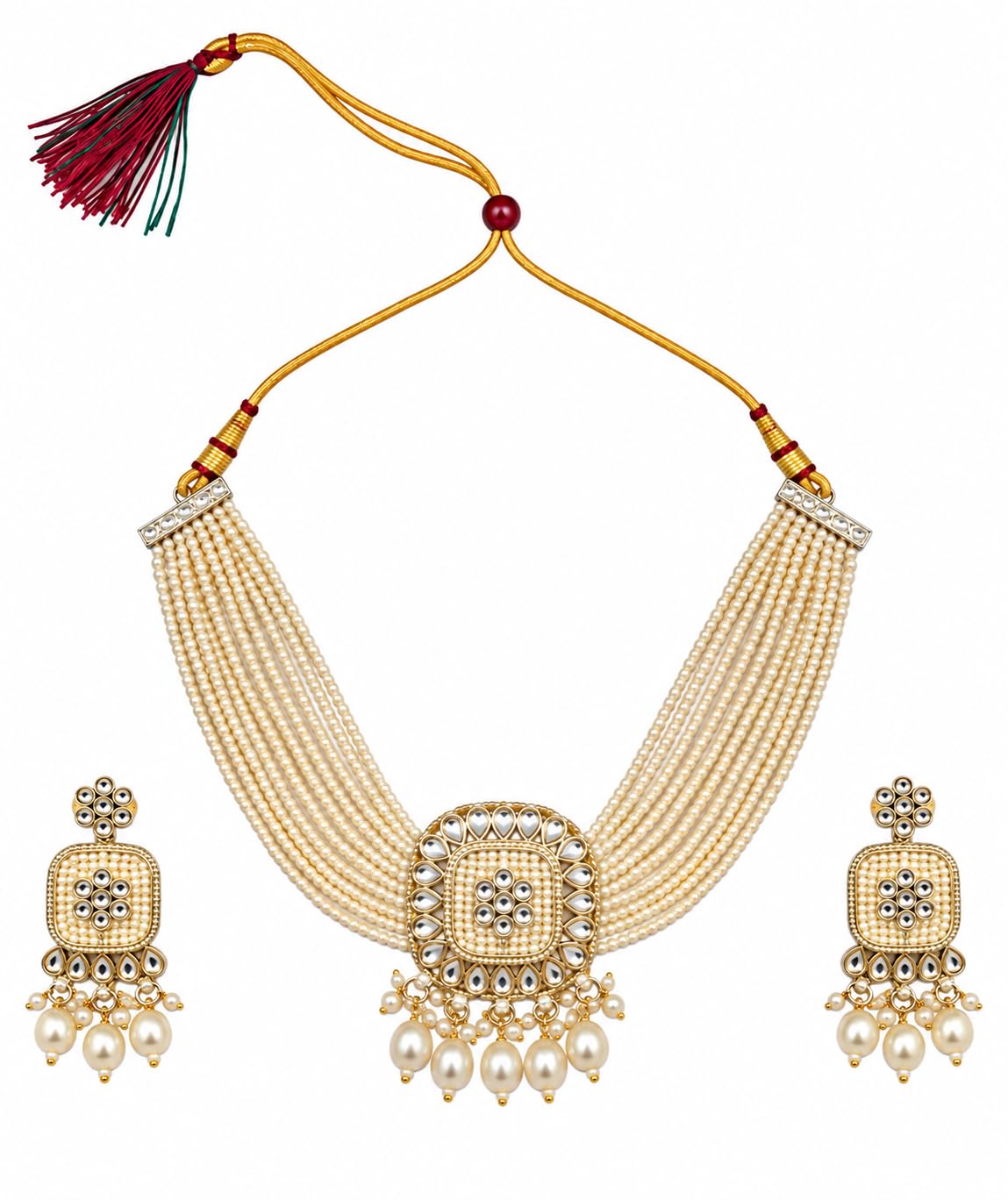 pearl choker necklace set for women elegant multi layer pearl necklace with earrings traditional bridal wedding jewelry set ethnic party jewellery for women
