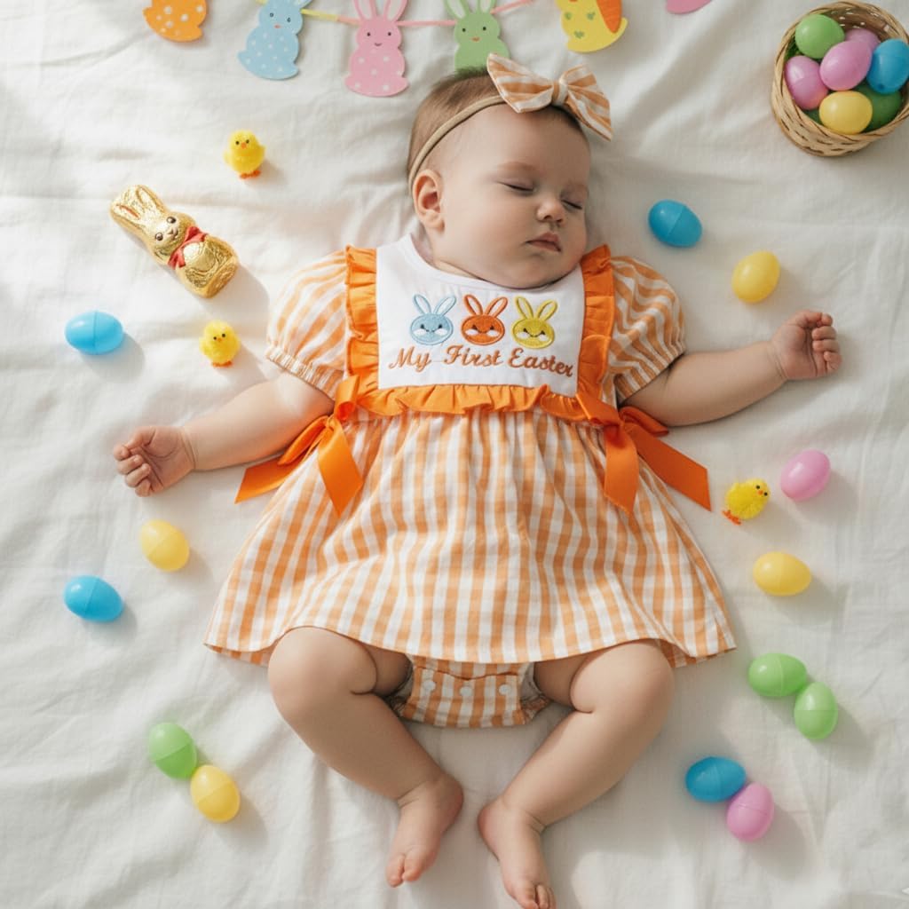 BemeyourBBs Newborn Baby Girl Easter Outfit My First Easter Romper Dress Cute Infant Girl Clothes - Image 3