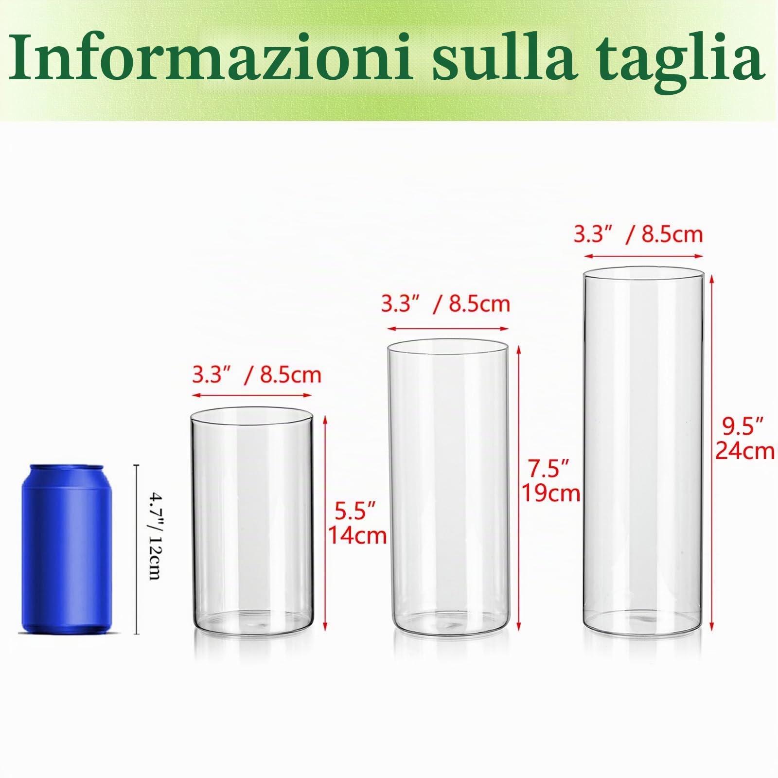 Set di 24 Vasi Cilindrici in Vetro Hewory, Vaso Alto in Vetro Trasparente per Fiori, Portacandele a Uragano per Candele Galleggianti a Colonna,Vaso da Fiori per Centrotavola per Matrimonio,15/20/25cm