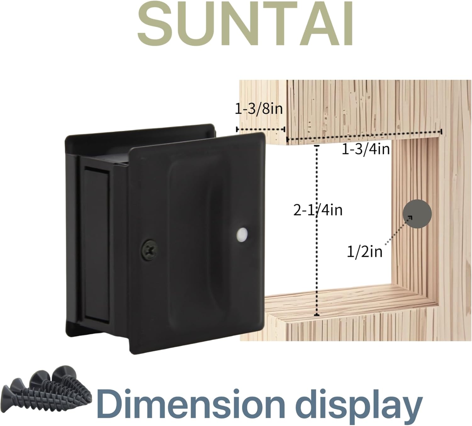 SUNTAI Pocket Door Handle Pull Without Switch Plate,Solid Pocket Passage Door Pull, Easy Install 2-3/4”x2-1/2”,Matte Black