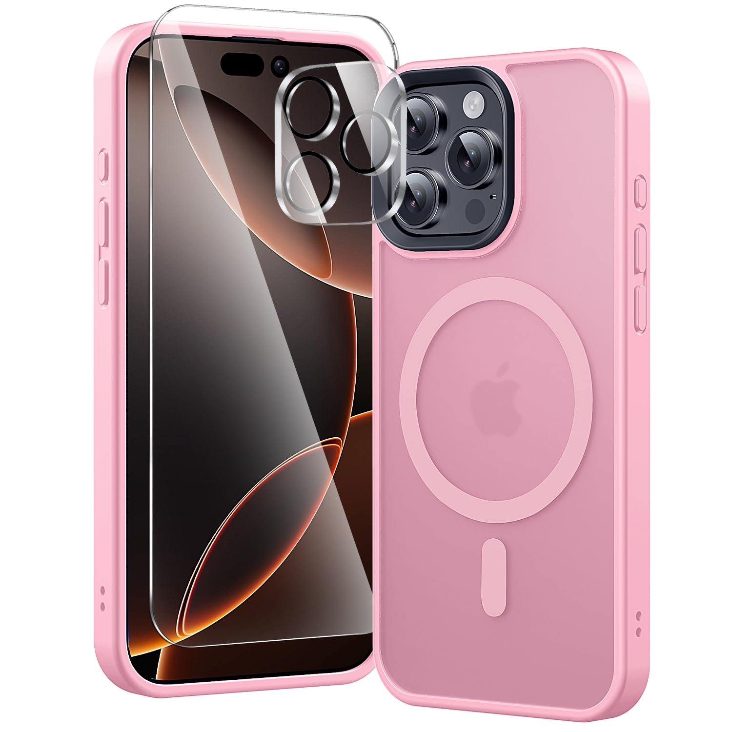 toushion 3 in 1 for iPhone 16 Pro Case with MagSafe, Screen Protector*1 Camera Lens Protector*1,Matte Skin Feeling Back Cover Military-Grade