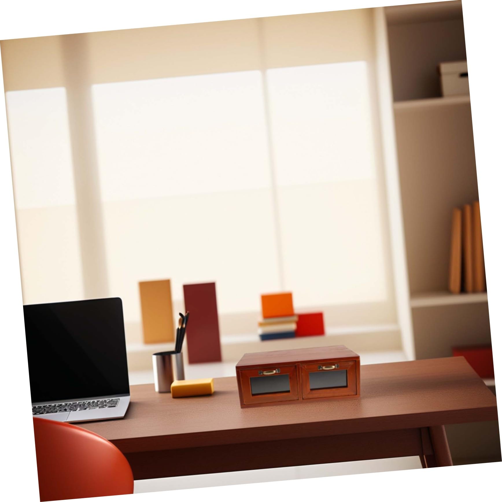 Rialzo per Monitor da Scrivania in Legno con Cassetti Acrilici | Design Elegante, Organizer da Desktop Incluso, Uso Ufficio, Supporto per Laptop e Schermo, Scaffale per Computer