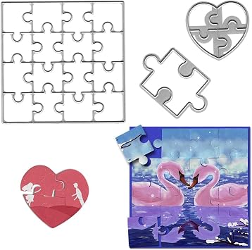 Metal 16 PCS Square Puzzle Cutting Dies, Love Heart Shape Die Cuts Stencil Puzzle Frame Dies Embossing Tool for Card Making Scrapbooking DIY Etched Craft Dies