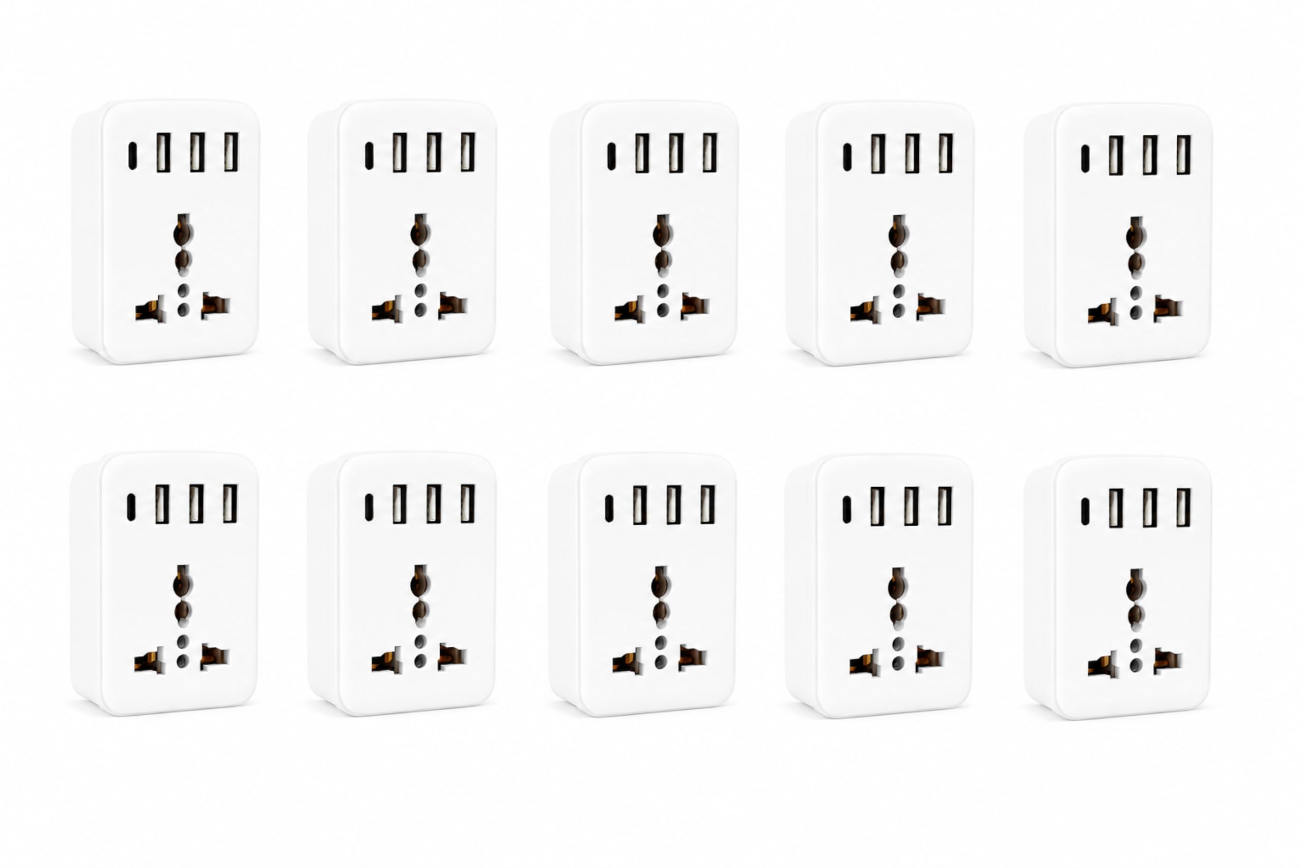 MX Worldwide Universal Socket Travel Adapter with Type-C PD (5V/3A) & Triple USB Ports (5V 3.4A Fast Charging Ports)-5 in One 100V-250V AC Plug – Type D Plug (White Pack of 10)-image-26
