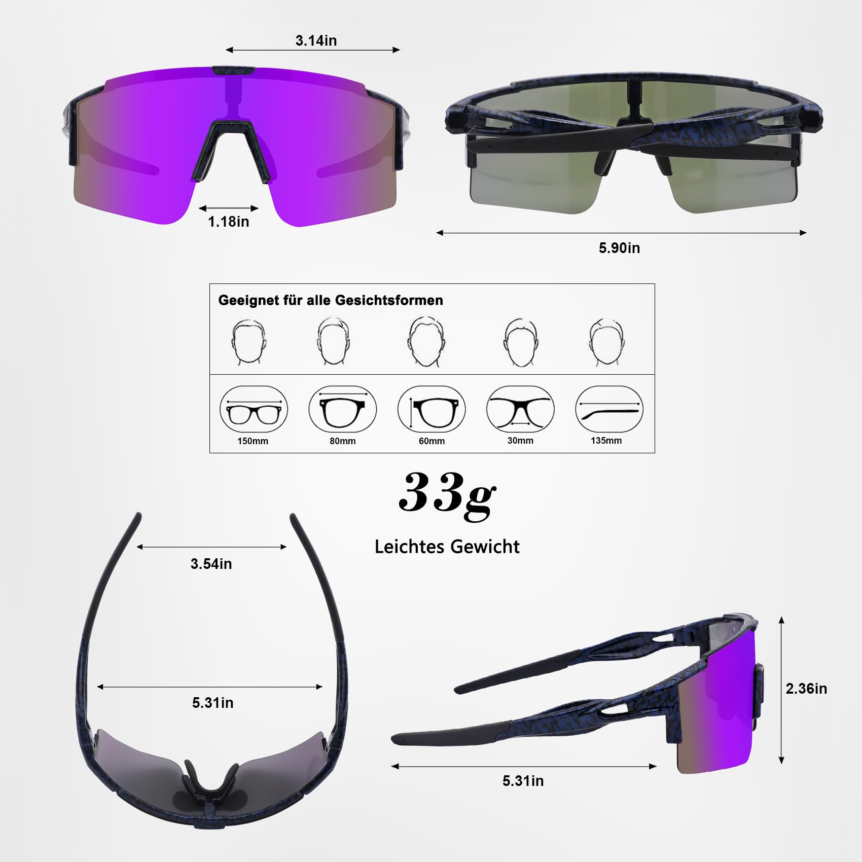 DUDUKING Gafas de sol de ciclismo para hombre y mujer, impresión por transferencia de agua, gafas deportivas para deportes al aire libre, ciclismo, correr, golf, protección UV 400, gafas de béisbol