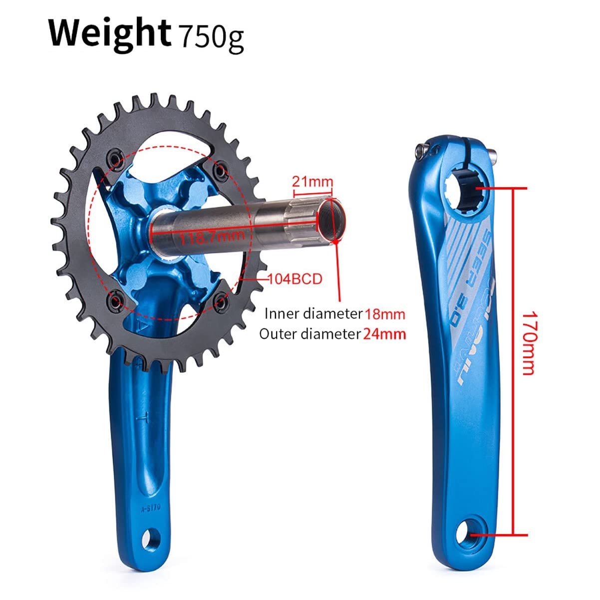 Amazon.co.jp: MTB中空インテグレーテッドクランクセット 170mm