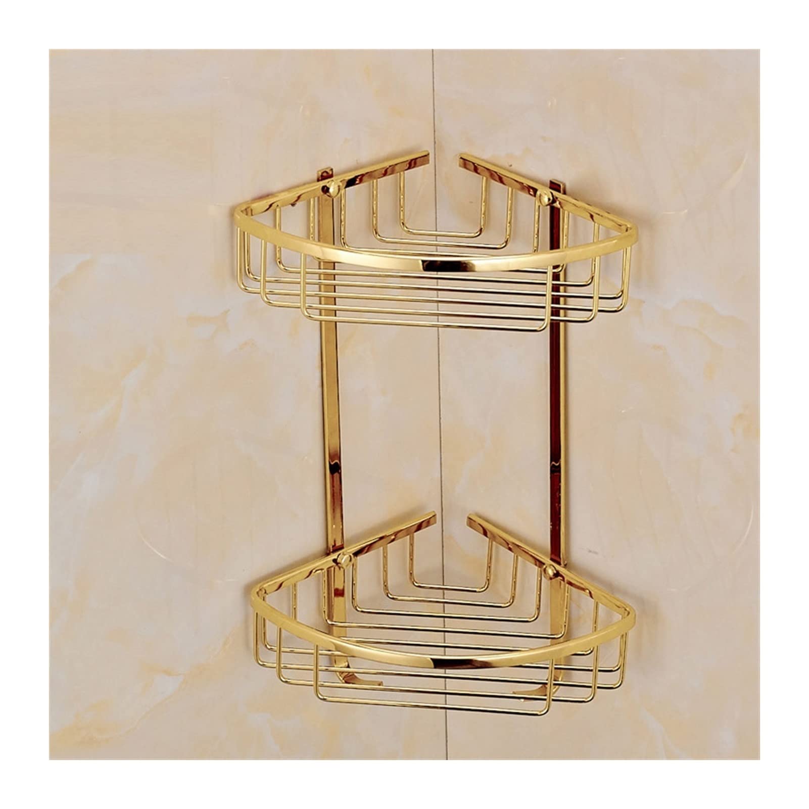 WDSOPK Bathroom Corner Nizer With Basket Holder Polished Gold Finish Solid Brass Construction For Shower Storage Laundry Room