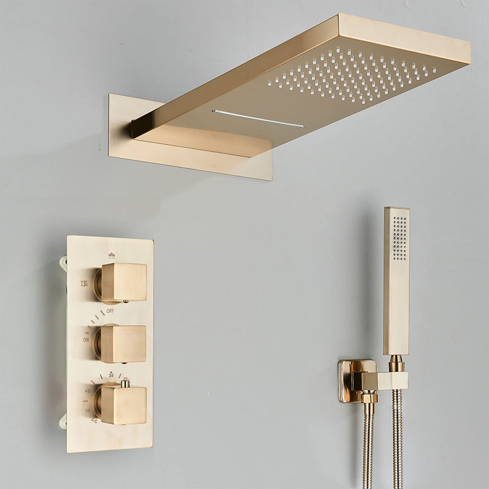 Ensemble de robinet de douche thermostatique or brossé contre le calcaire