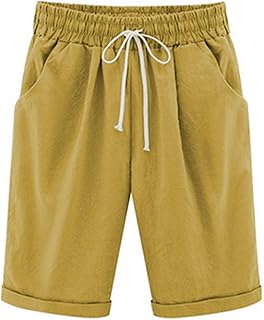 RKSTN Womens Summer Casual Shorts Solid Color Five Points Pants Plus Size Cotton Linen Short Pants with Pockets
