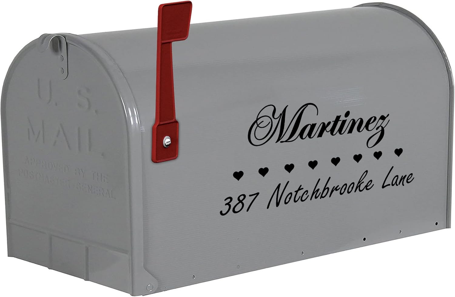VWAQ-CMB37 Mailbox Numbers Street Address Vinyl Decal Set of 2 - Insert Family Name & Address Customized Mailbox Stickers (9" H X 18" W, Black)