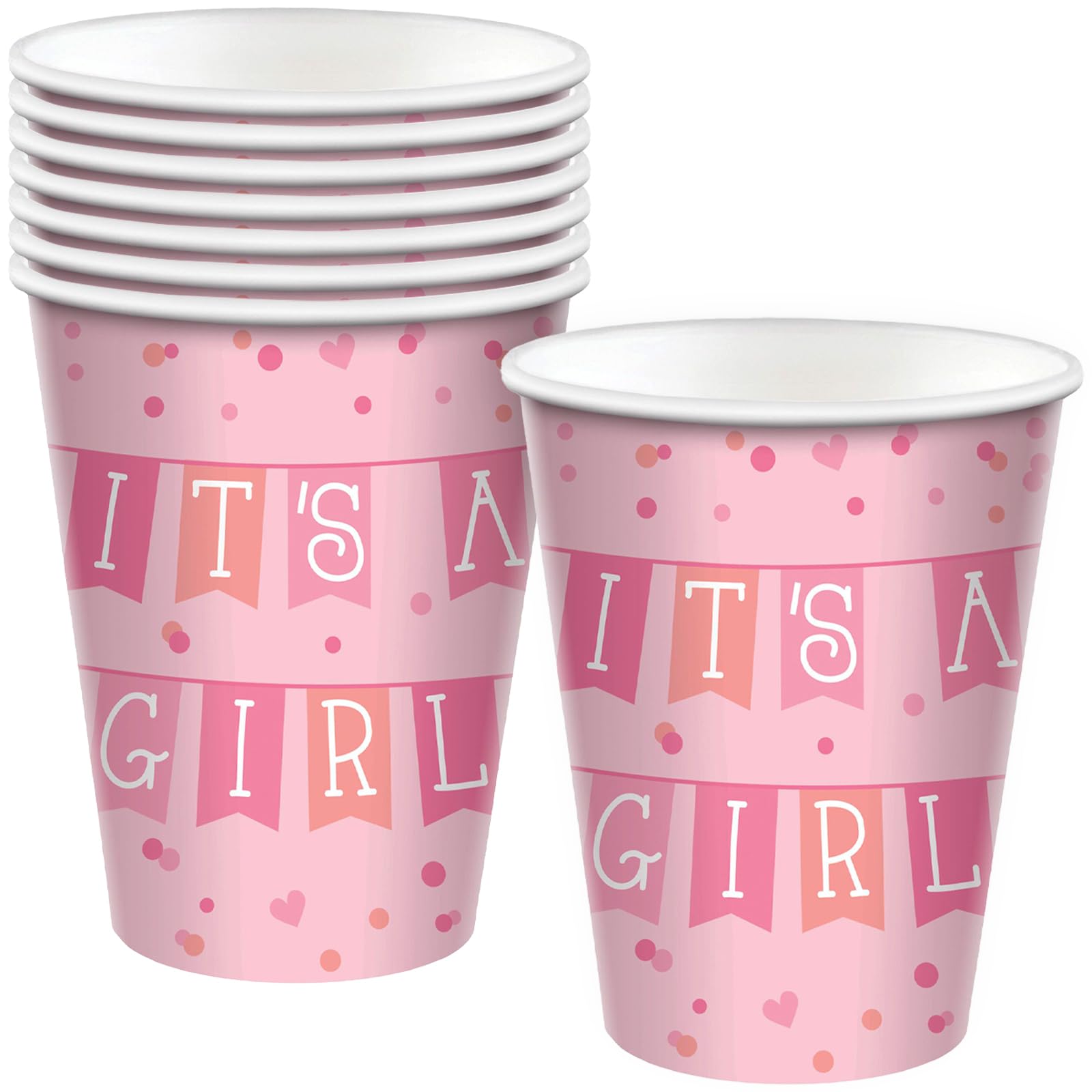 Amscan Paper Party Cups - 9 oz. | Pack of 8, It's Girl, Pink