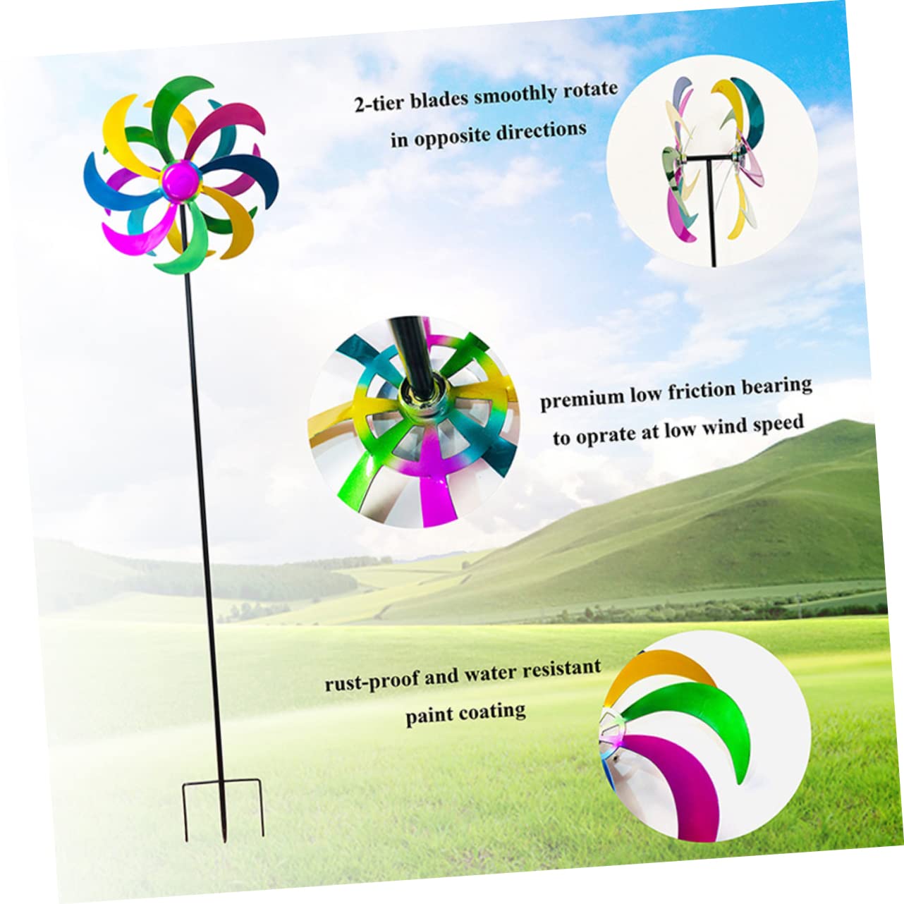 HANABASS Buntes Regenbogenwindrad Für Garten Windrad Wirbelwindrad Aus Eisenmaterial Für Junge Mädchen Party Windmühle Bunte Windmühle Spinner Für Terrassen Außen Dekoration