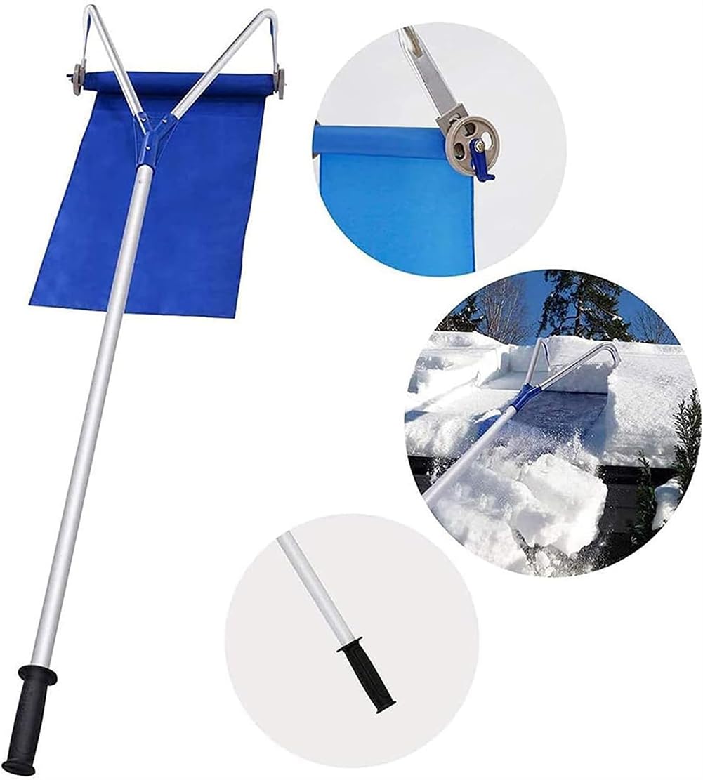 Strumento per La Rimozione della Neve dal Tetto, Rastrello da Neve, Rastrello da Neve Estensibile in Alluminio con Ruote, Strumento Multifunzionale per La Rimozione della Neve, con Maniglia