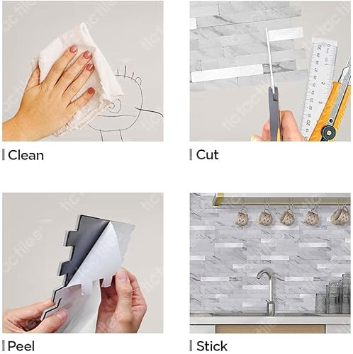 Miniatura 10 de Tic Tac Tiles Autoadhesivo extraíble para la loseta del muro de la cocina o el baño, azulejos metálicos (gris plateado, 6)