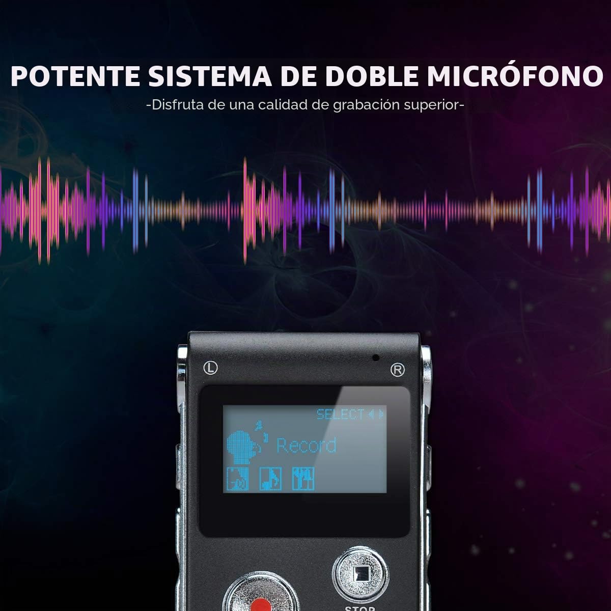 Grabadora de Voz Dictáfono LCD USB Grabadora de Voz Digital Profesional Portátil Reproductor MP3 de Larga Duración Batería Recargable-8GB (Negro)