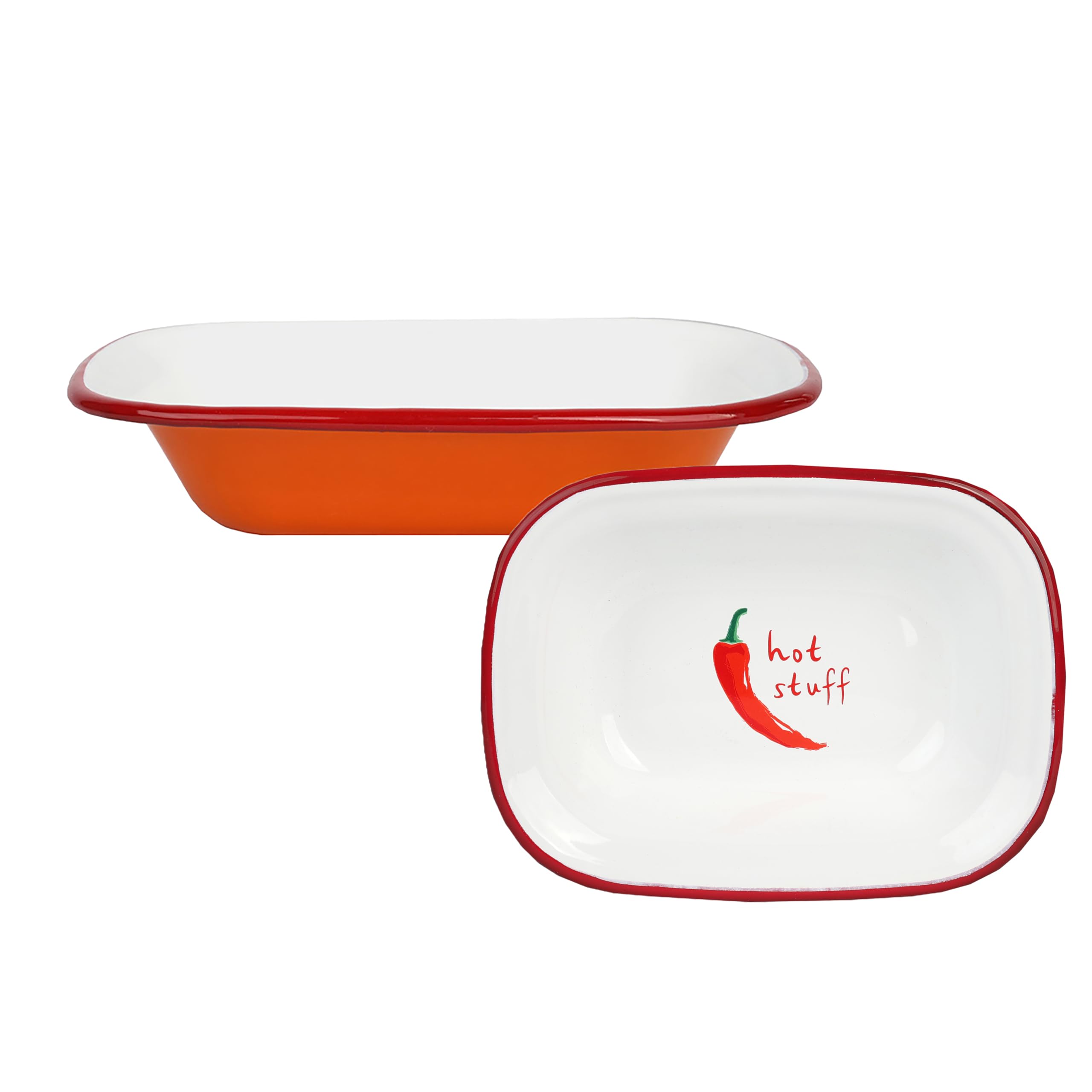 Talking Tables Enamel Orange Oven Dish 20cm with Chilli Print - Serving Dish for Barbeques Mexican Themed Tableware, Foodie Gift for Chilli Lovers, Snack Tray